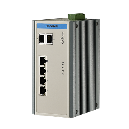 6ポート Fast Ethernet/GbE Combo Industrial Ethernet Switch with PoE & Extreme Temp